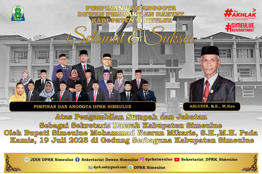 Pengambilan Sumpah Jabatan sebagai Sekretaris Daerah oleh Bupati Simeulue Mohammad Nasrun Mikaris, SH, MH